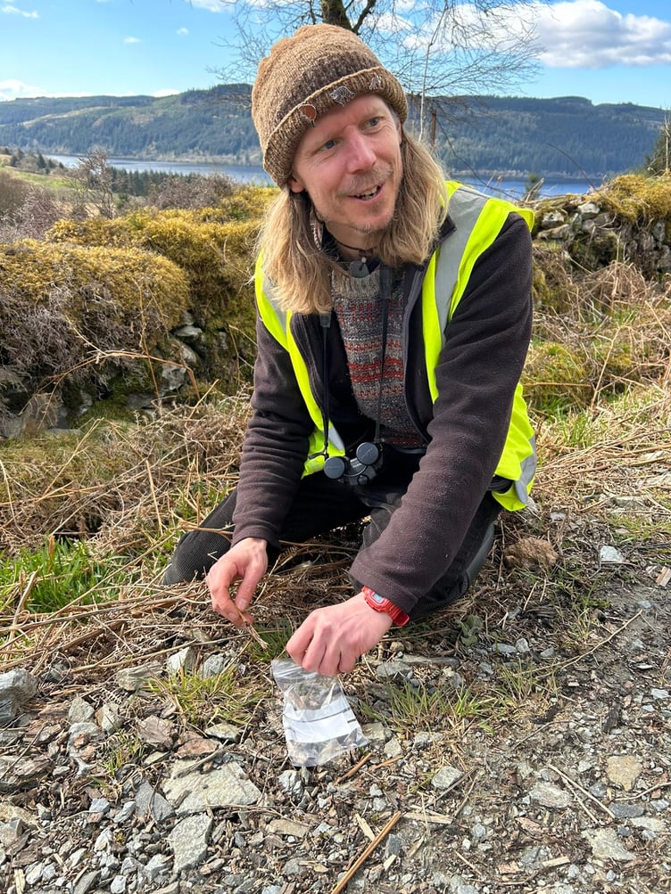 Two Moors Pine Marten Project Officer Daniel Brown surveys for signs of pine martens on a recent research trip to Scotland.