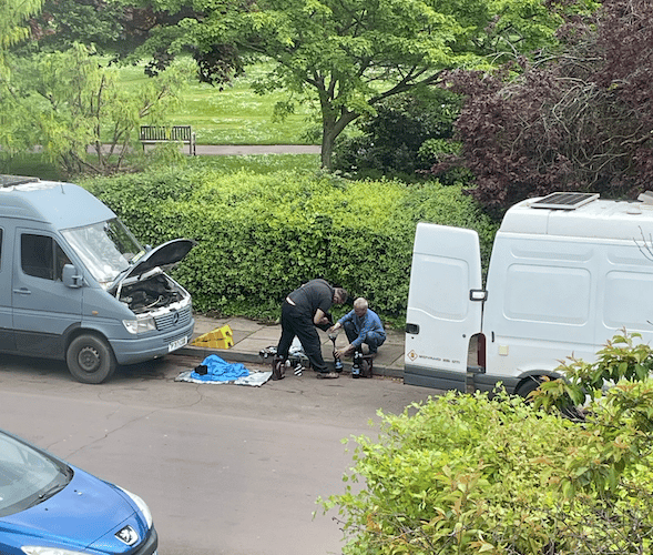 Motorhome maintenance work being carried out in Blenheim Road, Minehead, where a number of people are said to be living in the vehicles.