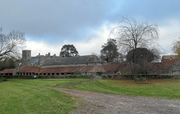 A view of the medieval East Quantoxhead Tithe Barn.