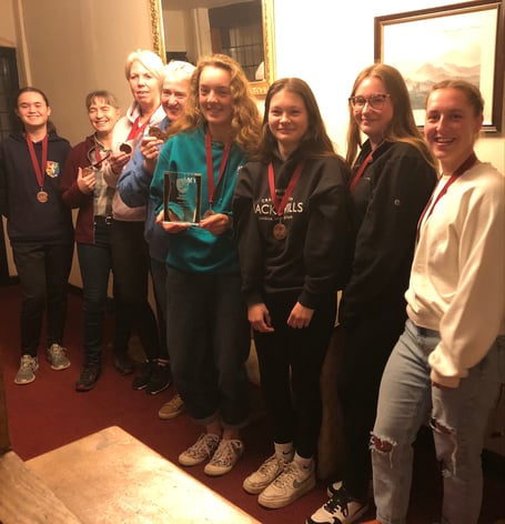 Some of the Minehead Ladies Hockey Club players sporting their Wessex Two medals