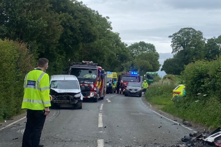 Emergency services at the scene of the collision yesterday (PHOTO: Taunton Fire Station)