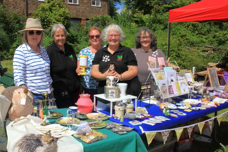 The Watchet Hedgehogs stall with Heidran Humphries, Sue Gannon, Jane Sharp, Lynn Cook, and Teri Lowther.