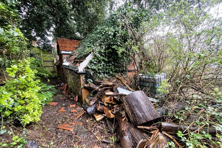 A derelict building on the Clanville Gardens site in Minehead which is up for auction.