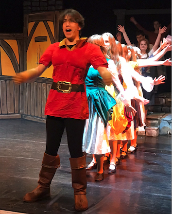 Noah Antonelli is the self-absorbed Gaston in Beauty and the Beast by students of West Somerset College.