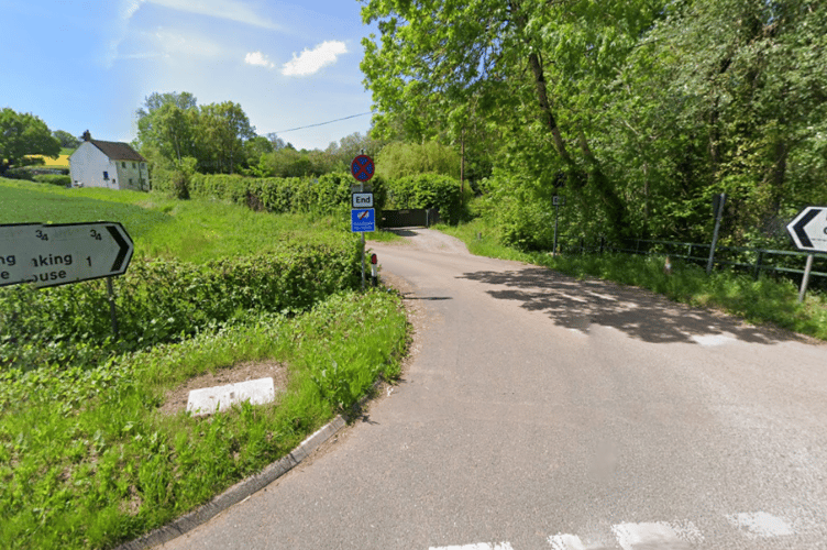 The access from the B3227 to the proposed Fry's Farm self-storage containers site. 