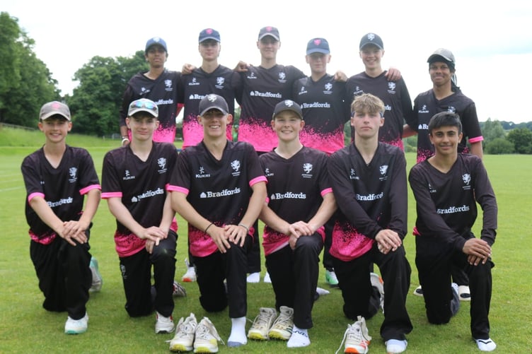 Somerset Under 16s who beat Berkshire, back left to right: Rishabh Shimpi, Jacob Fleming, Harry Deering, Harvey Richards, Ben Church and Nelson Taylor: front: Bertie Michael, Jago Barclay, Oscar Coleman, Thomas Rew, Harrison Phillips and Jai Kumar.