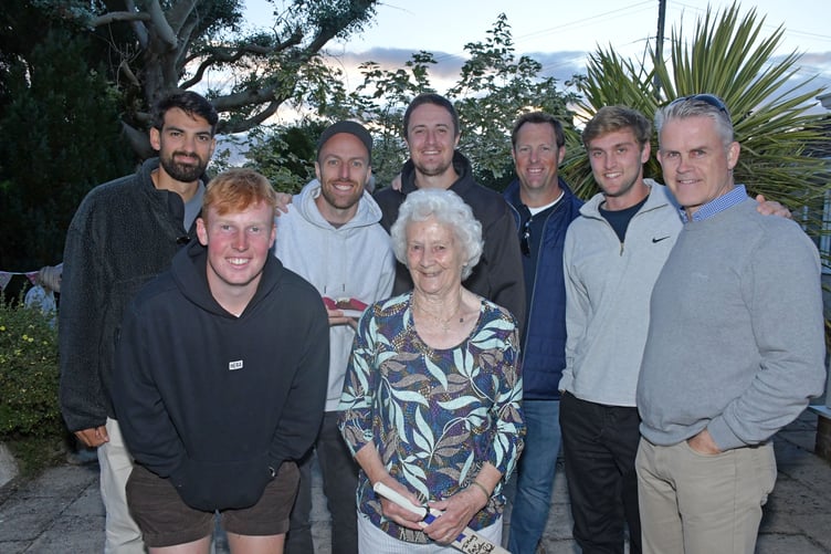 Pictured, back left to right: Andy Umeed, Jack Leach, Tom Kohler-Cadmore, Marcus Trescothick, Tom Lammonby and Jamie Cox; front: James Rew and Mary Elworthy- Coggan.