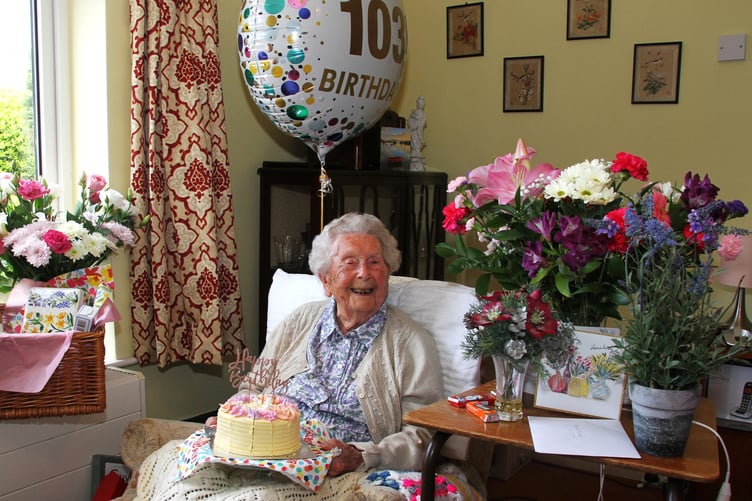 Minehead centenarian Muriel Marrison celebrates her 103rd birthday.
