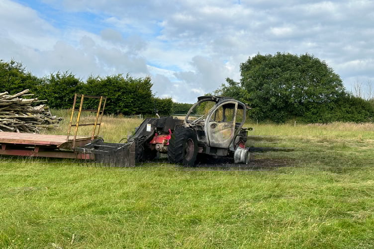 A telehandler was destroyed when it caught fire in Exton, near Dulverton. Exmoor