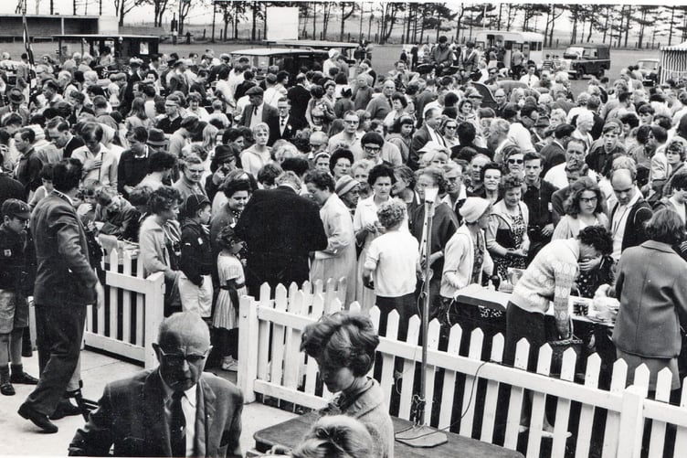 Crowds attending a Watchet Gardening Club show on the Memorial Ground in the 1960s. PHOTO:Watchet Market House Museum.