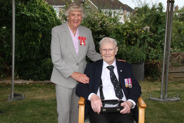 Watchet's George Lewis with neighbour Val Norman.