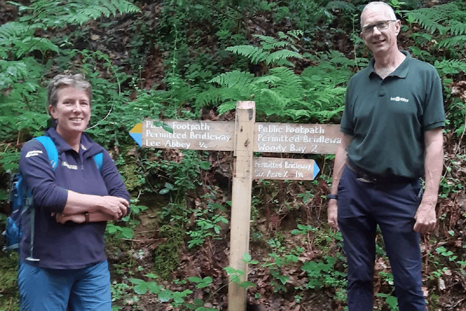 Exmoor National Park public rights of way and access officer Sue Applegate helping public access improvement work. PHOTO: ENPA.