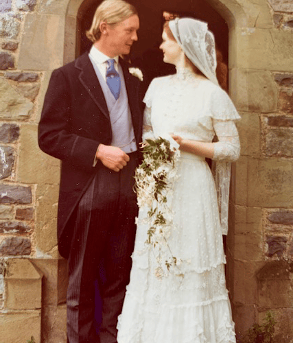 Rollo and Janie Clifford outside the Lynch Chapel, Selworthy, on their marriage in 1974.