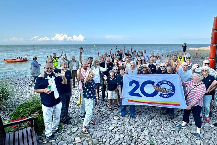 A 'One Crew' gathering at Minehead Lifeboat Station to mark the RNLI's 200th anniversary year.