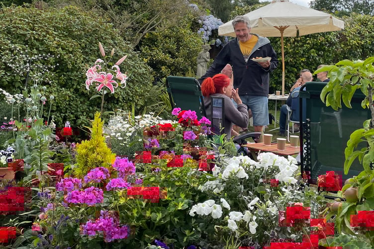 Tea is enjoyed by residents in Furzeland Road, Porlock, as they visit each other's gardens.