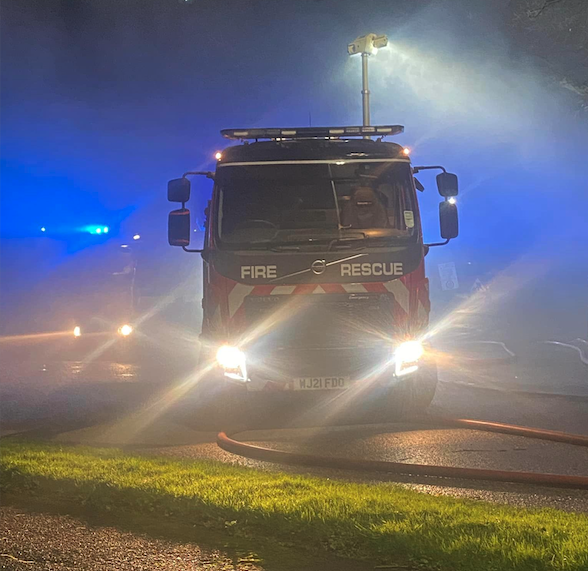 Nether Stowey firefighters were called to an early hours fire which engulfed a rural village house. PHOTO: DSFR.