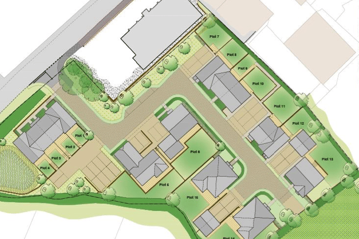 A block plan of how new housing would fit behind the Moorland Hall, Wheddon Cross. IMAGE: Reed Holland.