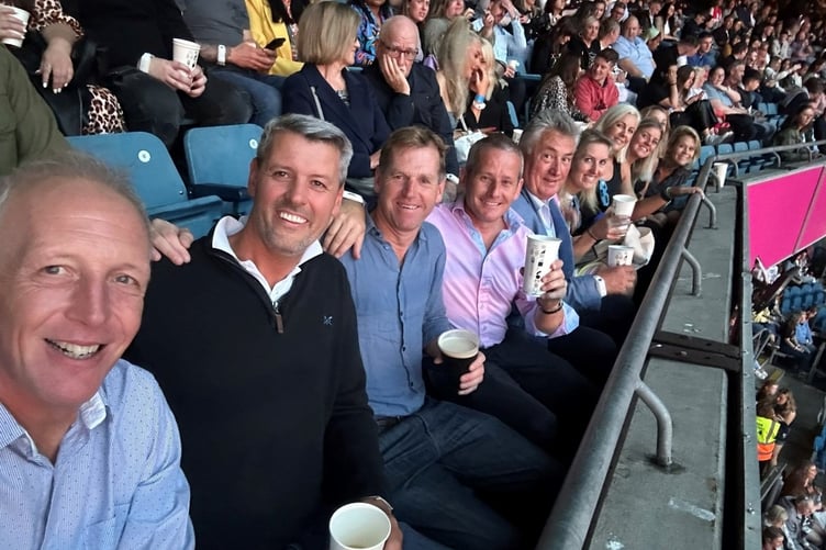 David Pipe (left) along with Paul Nicholls (fifth left) at Croke Park for Coldplay concert
