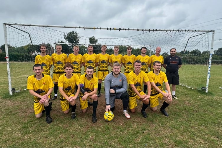 Porlock Reserves, back left to right: Oliver Heathfield, Ryan Cape, Ryan Knowles, Karl Middleton-Smith, Cody Truscott, Ollie Morris, Finley Priddle, David Hodgson, Stuart Paterson and James Griffiths; front: Stuart Brown, Jack Evans, Rio Howard (C), Joe Ferris, Dave Furse and Declan Paterson.