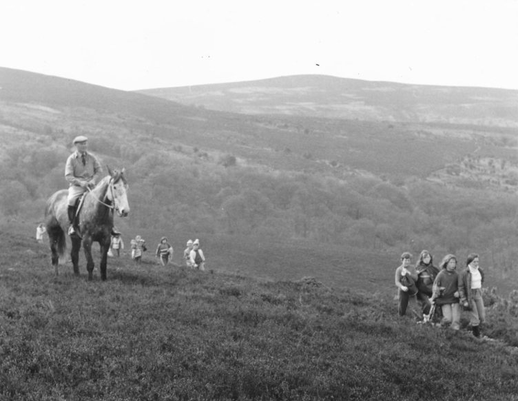 Exmoor's first Ranger, Jim Collins on horseback, in the 1970's.