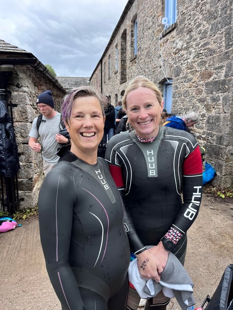 Unity Speakman (left) who swam 10K along the River Dart for charity with her friend Cliodhna.