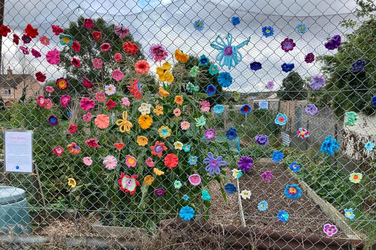 Yarn bombing at an earlier Stogursey Arts Festival event.