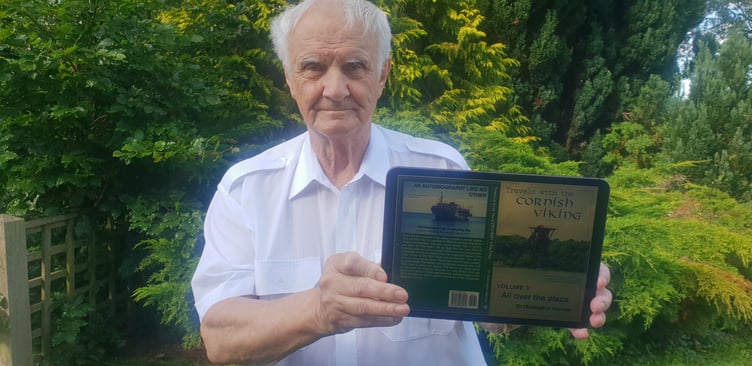 West Somerset-born environmentalist and marine adventurer Chris Marrow with the cover of the third volume of his autobiography.