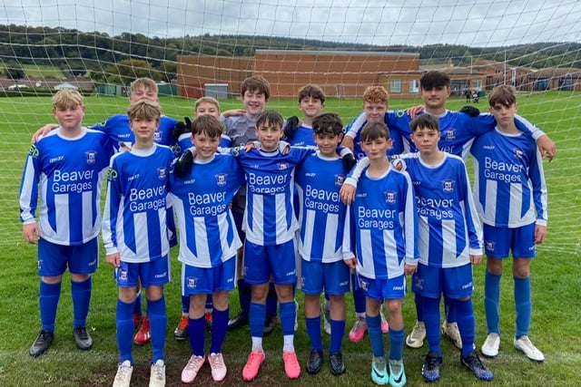 Minehead U14s, back left to right: Zak Goswell, Sam Taylor- Pitkin,Theo Arkell, Ewan Sitt, Reggie High, Jacob Fouracre, Casey Paxton and Rio Davis; front: Oli Pravato, Ethan Coburn, Charlie Bonar, Oli Tisbury, Aaron Parker and Mackenzie Wrightson.