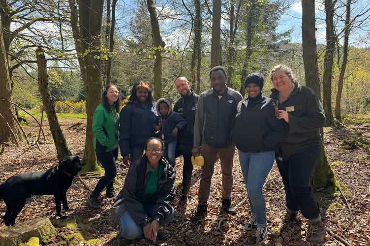 Community Ranger at Forestry England Tara Maxamed (far left) with Jon Barrett from Quantock Landscape Partnership Scheme (third from left) alongside group participants (Photo: Forestry Commission/Crown)