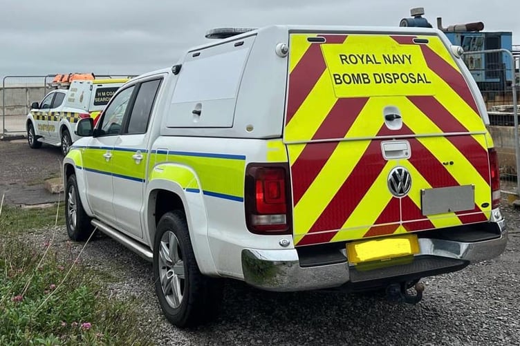 A Royal Navy bomb disposal team was in Watchet this week after the discovery of a suspected unexploded bomb. PHOTO: Watchet Coastguard.