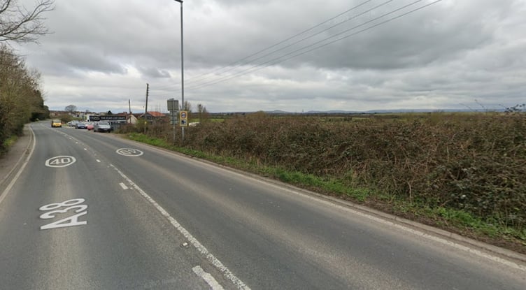 Planned site of convenience store and six commercial units on the A38 Bristol Road in Pawlett (Image: Google Maps)
