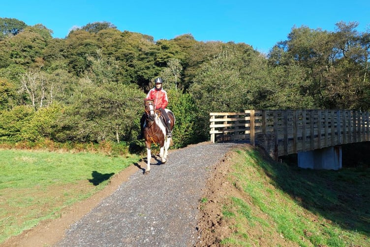 Amanda Hamley, of West Somerset and Exmoor Bridleways Association, testing the new Great Bradley Bridge for horseriders. PHOTO: ENPA.