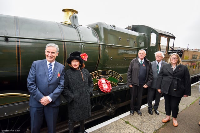 Pictured at Bishops Lydeard station are (left to right) West Somerset Railway Heritage Trust chairman Mike Thompson, MP Rachel Gilmour, West Somerset Railway Association chairman Geoff Garfield, trust president Chris Austin, and West Somerset Railway general manager Kerry Noble.