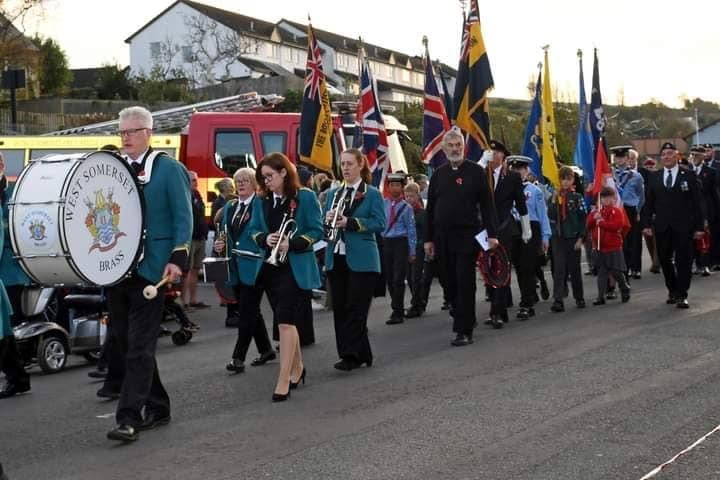 The West Somerset Brass Band led a parade through Watchet n Remembrance Sunday before a service in the Methodist Church. PHOTO: Michael Butcher.