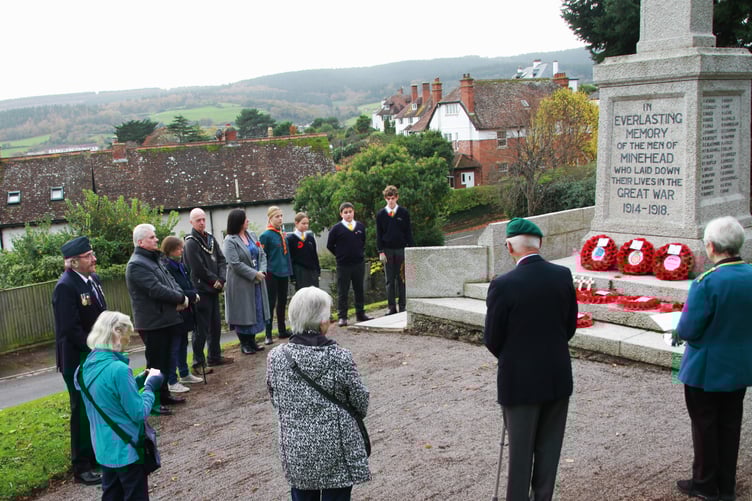 Minehead Mayor Cllr Craig Palmer led an Armistice Day two-minute silence at the North Hill war memorial. PHOTO: George Ody.