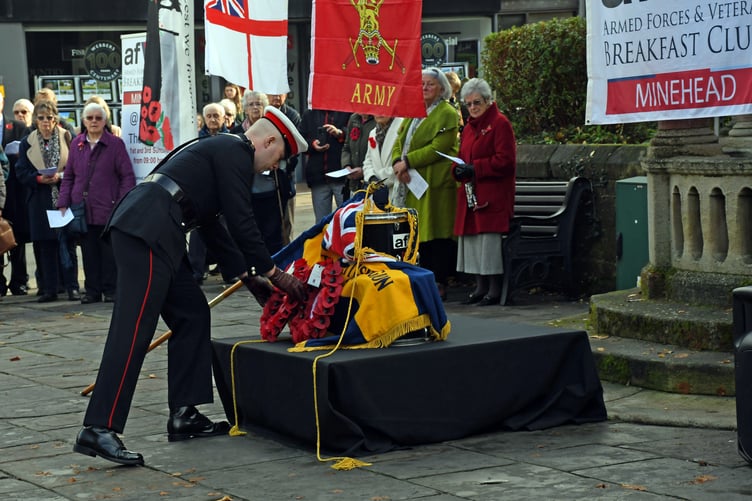 Wreath laying at a drumhead service in Minehead on Remembrance Sunday. PHOTO: Peter Mather.