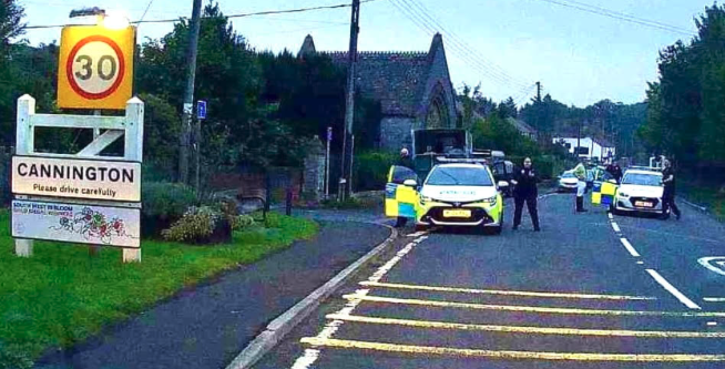 A police presence was seen in Cannington during a hunt meet in September. PHOTO: Hunt Saboteurs Association.