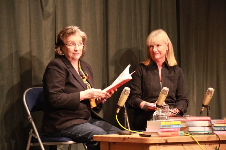 Caroline Quentin (left) interviewed by Gaby Huddart at the Dulverton Exmoor Literary Festival. PHOTO: George Ody.