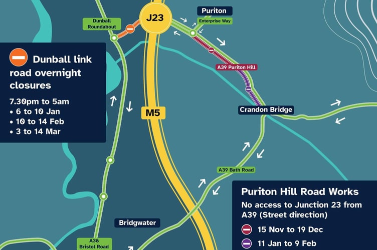 Infographic showing the Agratas and Dunball roundabout roadworks in and around Bridgwater - Somerset Council - 211124.jpg