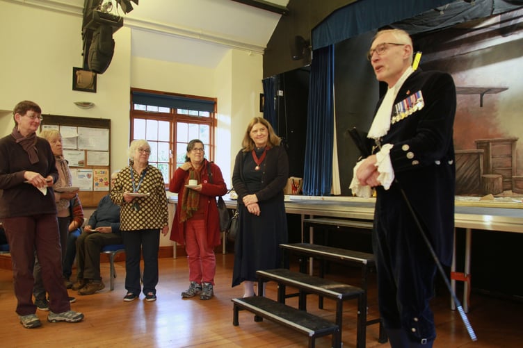 Rob Beckley, High Sheriff of Somerset, giving his address at a celebration of the volunteers who support Roadwater's village shop. PHOTO: George Ody.