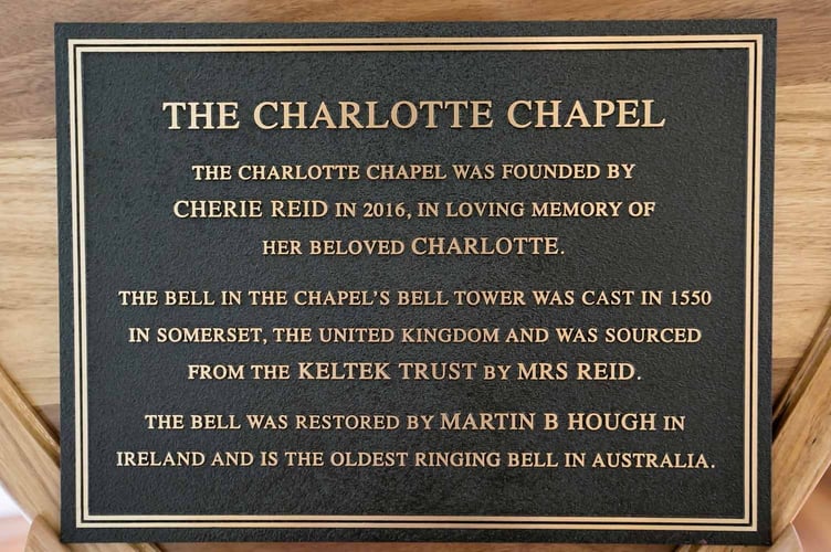 The plaque at Kantara House in Green Point, New South Wales. Photo released November 19 2024. A British church bell is finally ringing after 150 years in silence - and is now Australia's oldest ringing church bell.The bell - which belonged to a church at Upton village, Somerset - is now placed in an wedding chapel at Kantara House in Green Point, New South Wales. Cherie Reid - who built the wedding chapel rescued the bell dating from 1550 - installed it almost 10,000 miles away from its original home.She told the BBC it had been difficult to source a bell in Australia.
