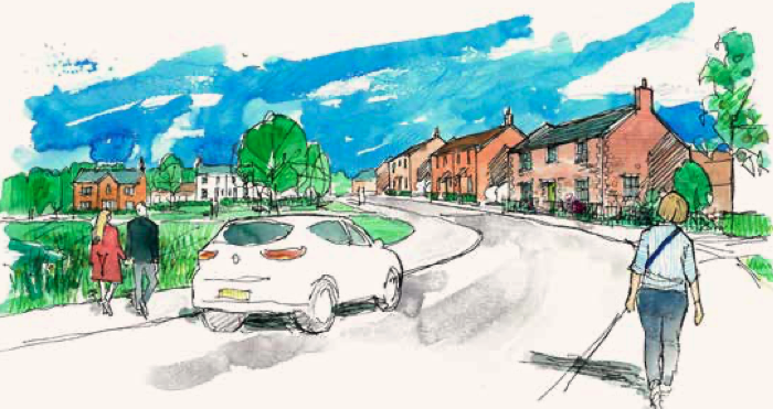 An artist’s impression of the landscape-led entrance to Hallam Land's proposed new housing development in Cotford St Luke. IMAGE: pad Design.