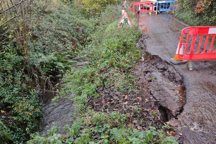 The storm damaged section of Bonniton Lane, off the A396 near Dunster. PHOTO: TravelSomerset.