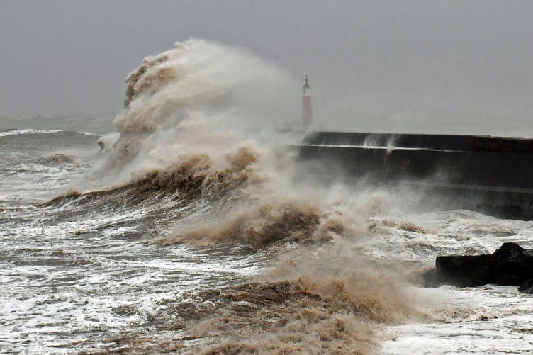 The sea in Watchet being whipped into a frenzy as Storm Darragh arrives on Saturday. PHOTO: Peter Mather.
