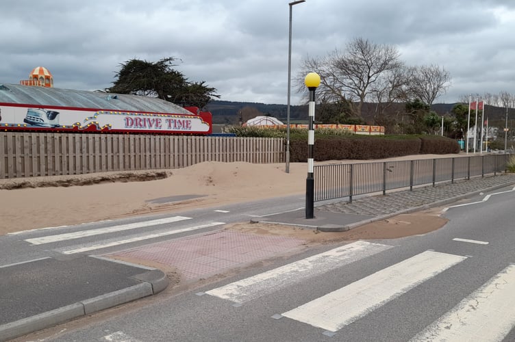 Tons of sand has been blown onto Warren Road, Minehead seafront