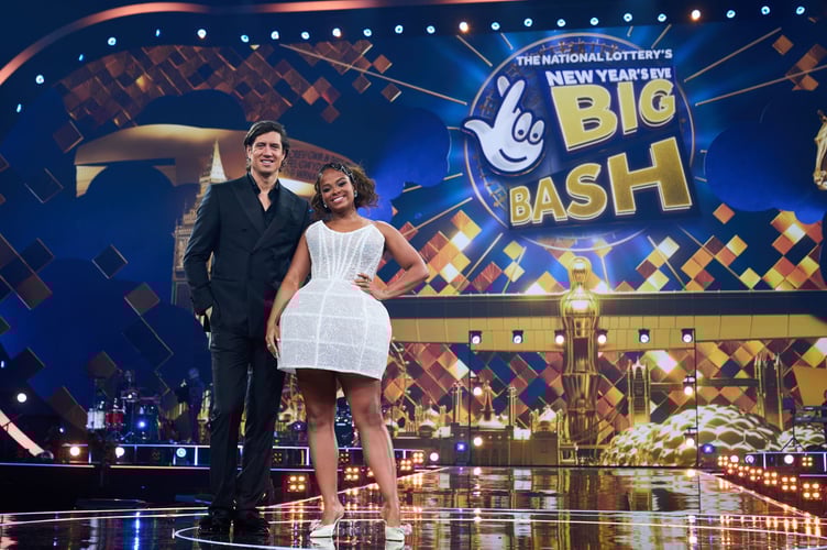 This image and the information contained herein is strictly embargoed until 00:01 Tuesday 10th December  2024

From National Lottery 

National Lottery's New Year's Eve Big Bash: on ITV1 and ITVX

Pictured: Vernon Kay and Fleur East

This photograph is (C) National Lottery and can only be reproduced for editorial purposes directly in connection with the programme or event mentioned above, or ITV plc. This photograph must not be manipulated [excluding basic cropping] in a manner which alters the visual appearance of the person photographed deemed detrimental or inappropriate by ITV plc Picture Desk.  This photograph must not be syndicated to any other company, publication or website, or permanently archived, without the express written permission of ITV Picture Desk. Full Terms and conditions are available on the website www.itv.com/presscentre/itvpictures/terms

For further information please contact:
michael.taiwo1@itv.com                              