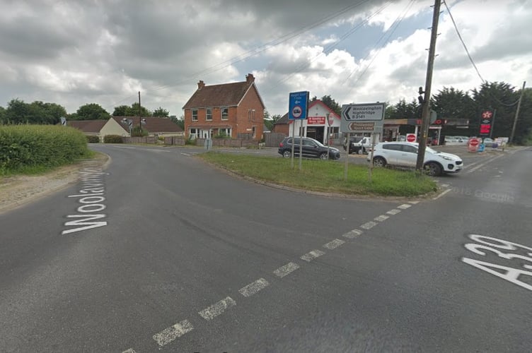 The current junction between the A39 Bath Road and B3141 Woolavington Hill in Woolavington, which will be replaced with a new roundabout