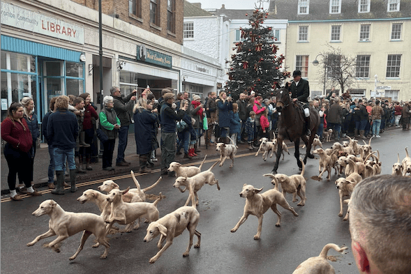 Crowds gather in Wiveliscombe for the Taunton Vale Harriers Boxing Day meet. PHOTO: Chris Reed.