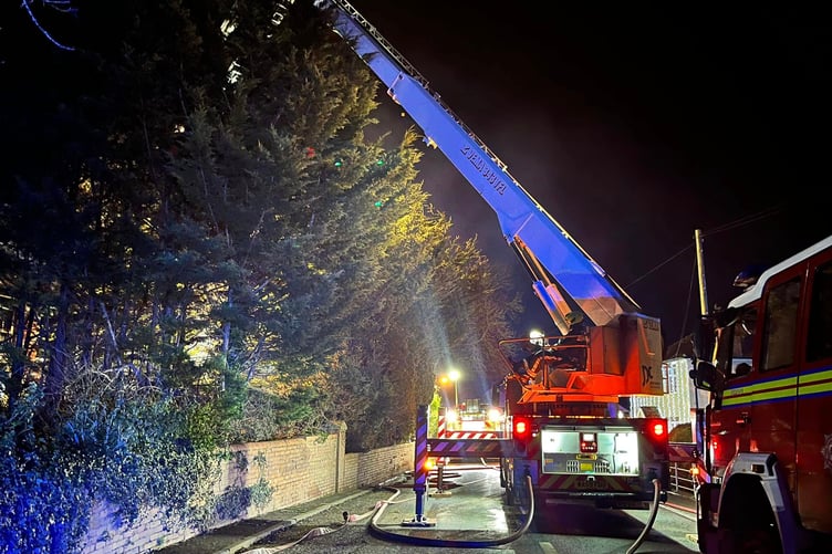 A derelict house was burned down in a blaze attended by fire crews from Nether Stowey. PHOTO: DSFR.