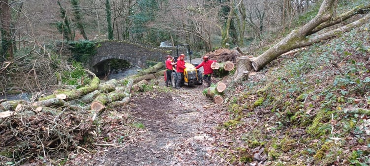 National Trust rangers clearing storm damage in Exmoor's Heddon Valley. PHOTO: Tyler Farrow.